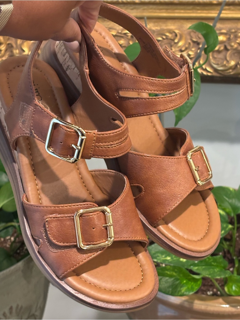 EUROSOFT  Cognac Buckle  Sandals with Cushioned Footbed
